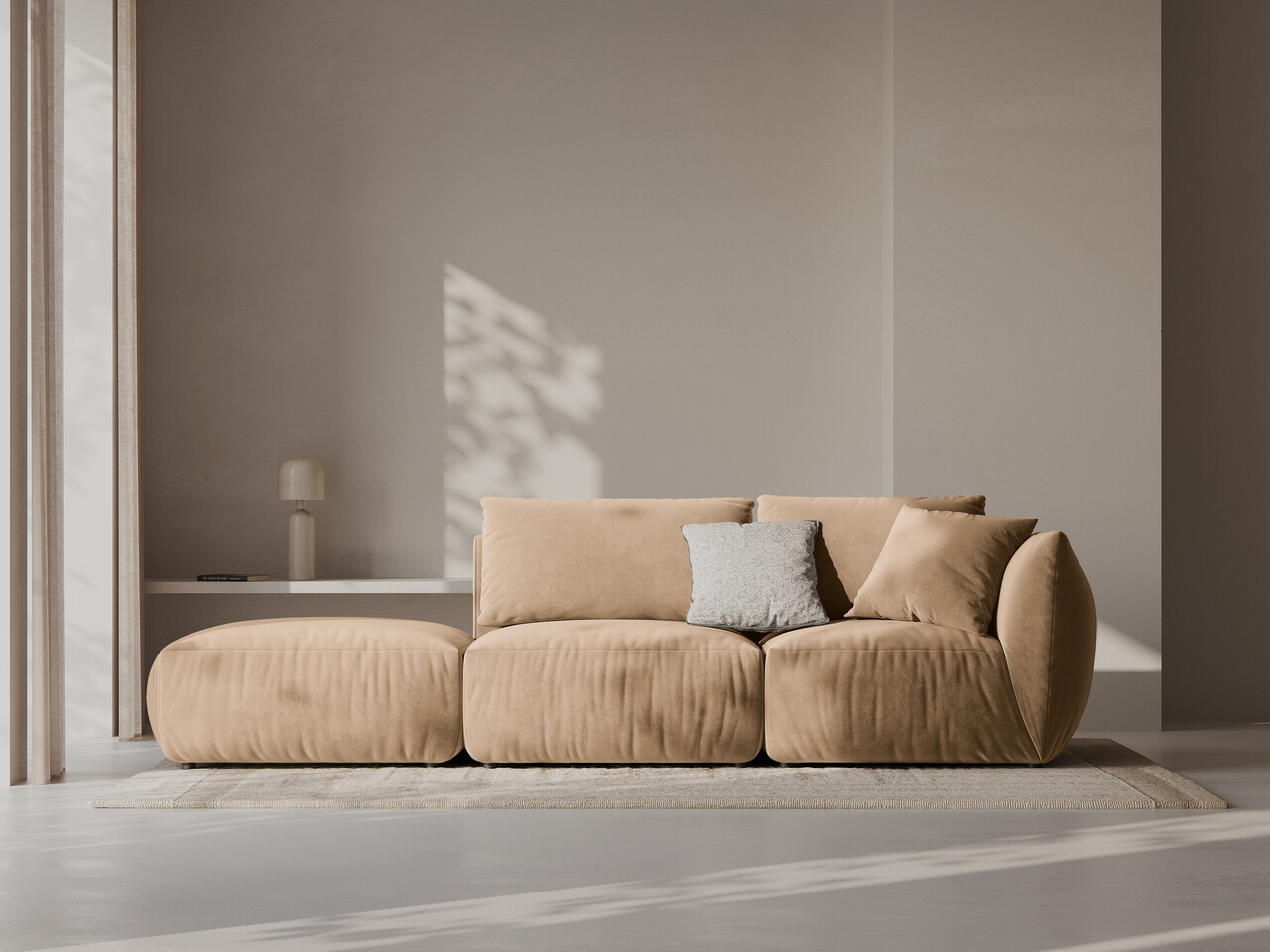 Canapea modulara 3 locuri cotiera stanga, Chris-184, Micadoni Home, 315x100x80 cm, catifea, bej sand - imagine 6